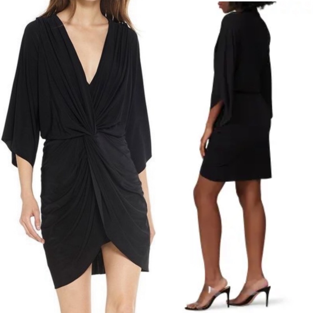 Misa Los Angeles Teget Draped Twist Front Bell
Sleeve Mini Dress: Navy Blue - Picture 5 of 12